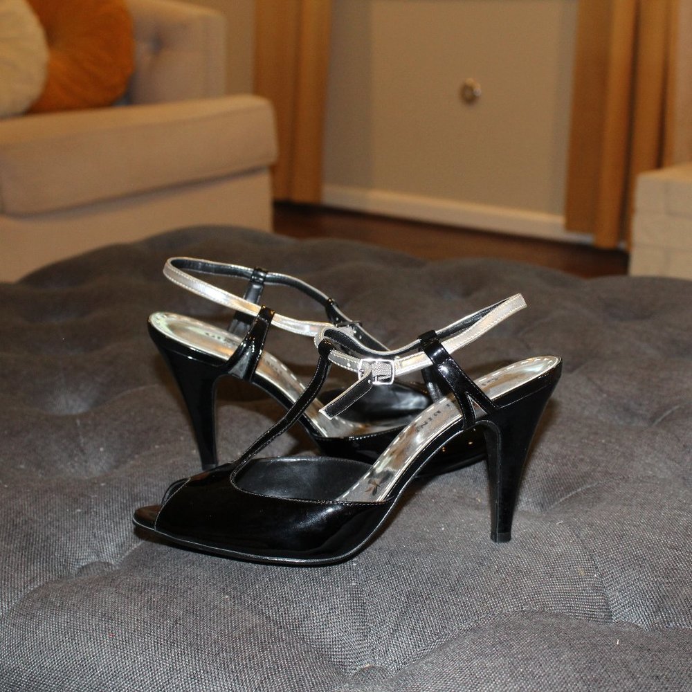 Gianni Bini Peep Toe Patent Black Leather Sandal